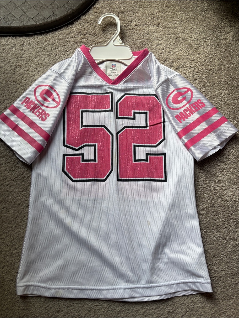 NFL Kids' White Jersey with Pink Number 52